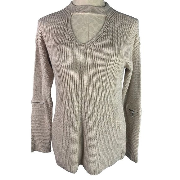 Small Neely Women's Beige Pullover Cashmere Silk Blend Sweater Arm Zipper Detail - Picture 3 of 8